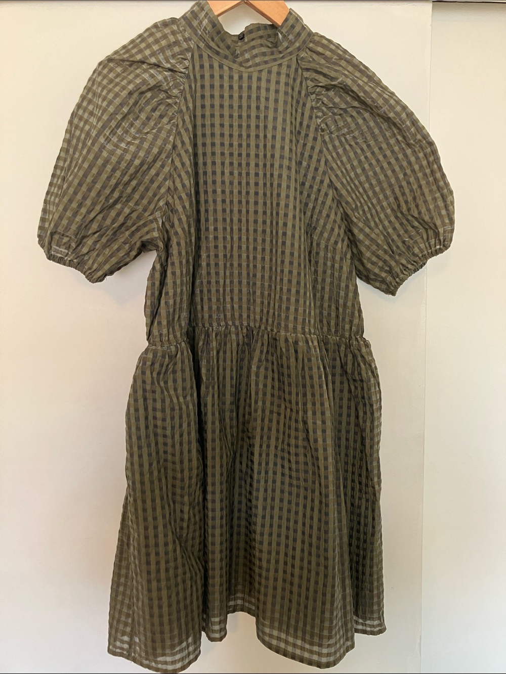 H&M Olive and Black Gingham Midi Dress